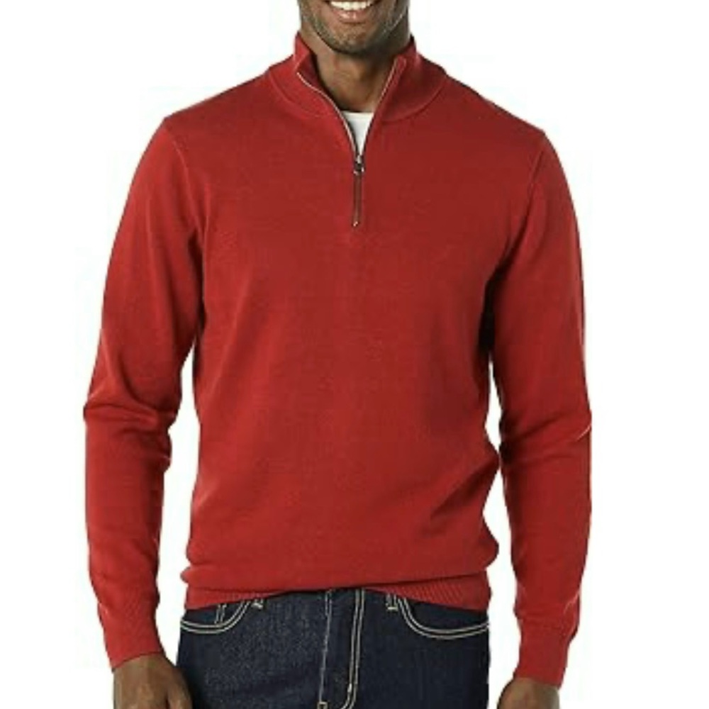LL Bean Rusty Orange Red 1/4 Zip Mock Neck 100% Cotton Pullover Sweater Size XXL